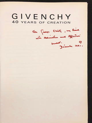 Givenchy, Hubert de. (1927–2018) Givenchy: 40 Years of Creation - INSCRIBED PRESENTATION COPY to journalist George Christy