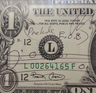 Glass, Philip. (b. 1937) Signed Dollar Bill with Autograph Musical Quotation from Einstein on the Beach