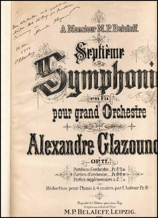 Glazunov, Alexander. (1865–1936) Septième Symphonie, en fa, pour grand Orchestre, Op. 77 - SIGNED PRESENTATION COPY TO MAX SCHILLINGS