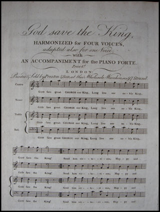 [God Save The King]  God Save the King, Harmonized for Four Voices, adapted also for one Voice, with An Accompaniment for the Piano Forte.