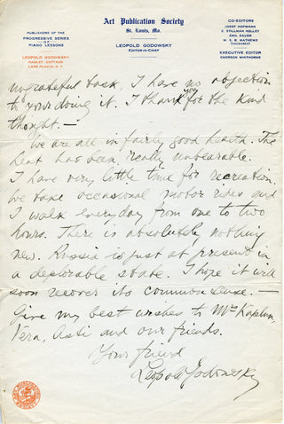 Godowsky, Leopold. (1870–1938) Archive of Autograph Letters