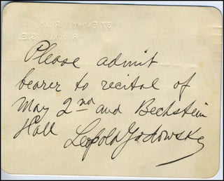 Godowsky, Leopold. (1870–1938) Signed Admission Ticket