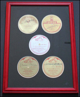 [Opera] Homer, Muratore, Dalmores, Garbin, De Muro Framed Ensemble of Signed Golden Age Record Labels