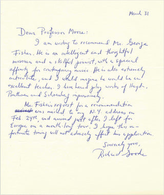 Goode, Richard. (b. 1943) Autograph Letter Signed