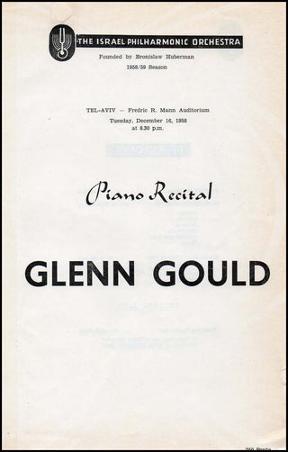 Gould, Glenn. (1932-1982) 1958 Israel Goldberg Variations Recital Program