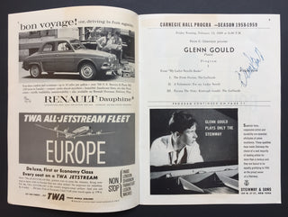 Gould, Glenn. (1932–1982) Signed Carnegie Hall Program