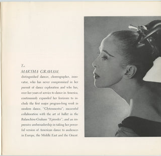 Graham, Martha. (1894–1991) Signed Program from the 1960 Capezio Dance Award