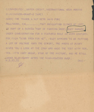 Grant, Cary. (1904–1986) & Parker, Suzy. (1932–2003) "Gosh! The things a guy gets paid for!" - Photograph from "Kiss Them for Me"