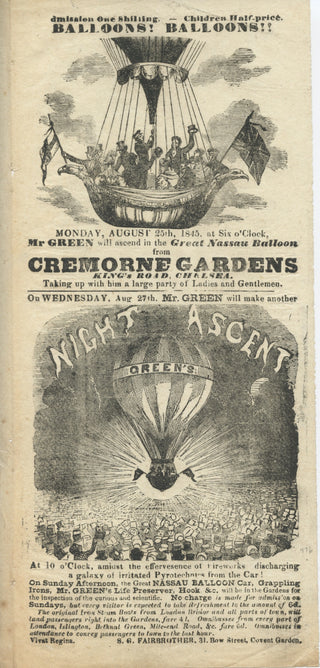 [Ballooning] Green, Charles. (1785 - 1870) Three Ballooning Flyers, 1838 - 1845