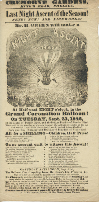 [Ballooning] Green, Charles. (1785 - 1870) Three Ballooning Flyers, 1838 - 1845