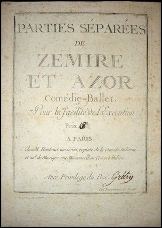 Grétry, André Ernest Modeste. (1741-1813) Autograph on Title Page of "Zemire et Azor."