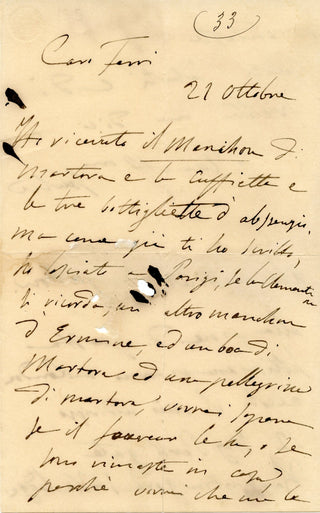 Grisi, Giulia. (1811-1869) Autograph Letter Signed - "I received the...three small bottles of absinthe"