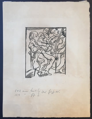 [Music Iconography] Großmann, Rudolf. (1882–1941) Original Woodcut of a String Quartet