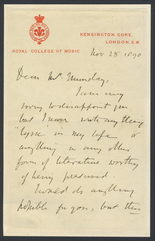 Grove, George. (1820–1900) Autograph Letter