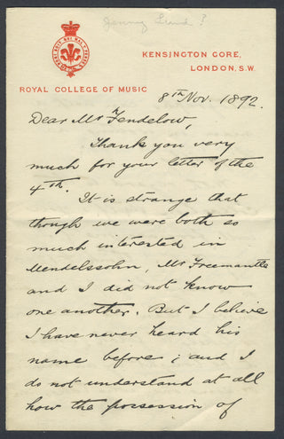 Grove, George. (1820–1900) "I do not understand at all how the possession of autographs can help a man in writing a biography" - Autograph Letter