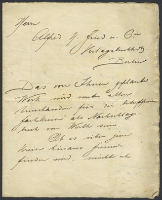 Grube, Max. (1854–1934) [Fried, Alfred Hermann. (1864–1921) Autograph Letter