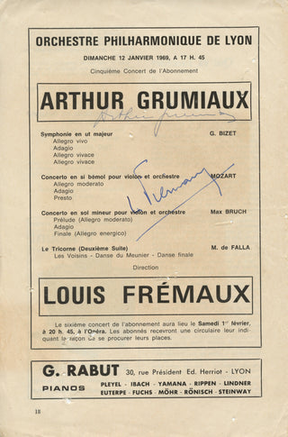 Grumiaux, Arthur. (1921–1986) & Frémaux, Louis. (1921–2017) Signed Program