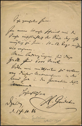 [Wagner, Richard. (1813–1883)] [WAGNERIAN SINGERS] Gudehaus, Heinrich. (1845–1909) Autograph Letter