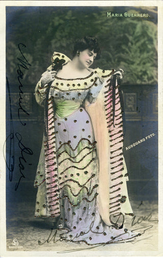 Guerrero, María. (1867-1928) Signed Hand-Colored and Decorated Postcard