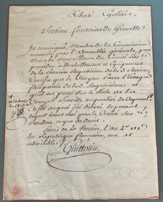 [French Revolution] Guillotin, Joseph.   (1738–1814)  Autograph Letter