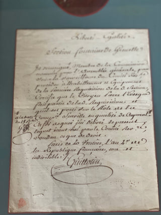 [French Revolution] Guillotin, Joseph.   (1738–1814)  Autograph Letter