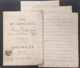 Gyrowetz [Girowetz], Adalbert. (1763-1850) Tre Quartetti per Flauto o Violino primo Violino secondo, Viola e Basso […] Op. XI