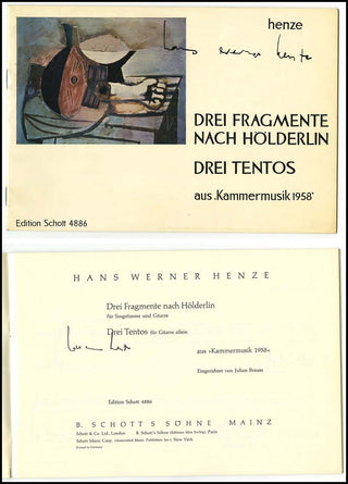 Henze, Hans Werner. (1926 - 2012) Drei Fragmente nach Hölderlin - SIGNED