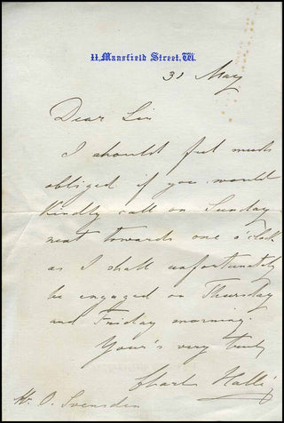 Hallé, Charles. (1819-1895)  Autograph Letter