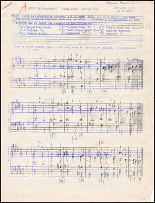 Hamlisch, Marvin. (1944 - 2012) Autograph 1963 Composition Final Exam