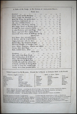 Handel, George Frederic. (1685-1759) Alexander Balus. An Oratorio.