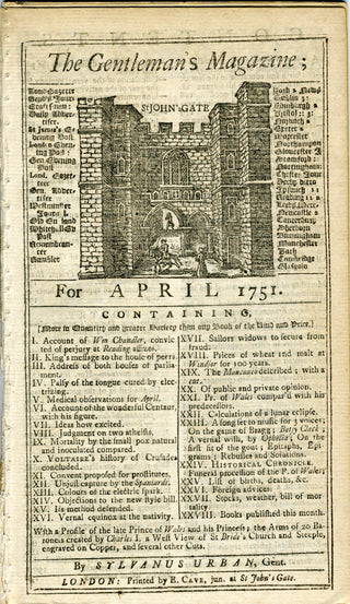 [Handel, George Frederic. (1685-1759)] The Gentleman's Magazine, April, 1751 - WITH A CONTEMPORARY REPORT OF HANDEL'S MESSIAH