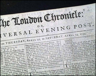 [Handel, George Frederic. (1685-1759)] 1759 London Chronicle with Handel Obituary