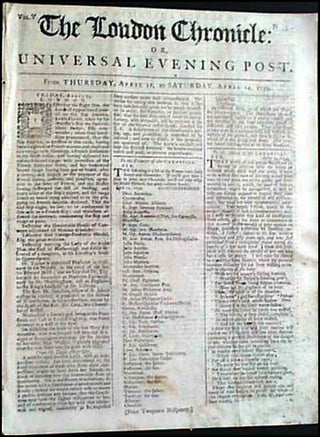 [Handel, George Frederic. (1685-1759)] 1759 London Chronicle with Handel Obituary