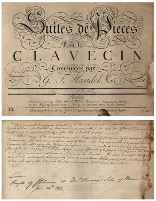 Handel, George Frederic. (1685–1759) [Burney, Charles. (1726–1814) & Cramer, Johann Baptist. (1771–1858) & Chrysander, Friedrich. (1826–1901)] Suites de Pieces pour le Clavecin - THE COPY OF CHARLES BURNEY