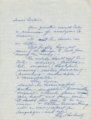 Harburg, Edgar Yipsel "Yip." (1896–1981) Advice on Songwriting - Autograph Letter