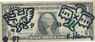 Haring, Keith. (1958–1990) Dollar Bill - Signed with an Original Drawing