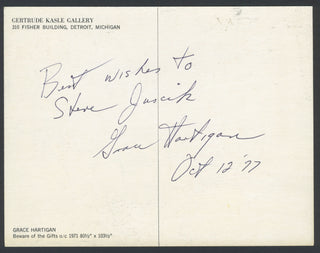 Hartigan, Grace. (1922–2008) "Beware of the Gifts" - Signed Postcard