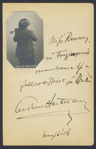 Hartmann, Arthur. (1881–1956) Photograph of his Back with Autograph Inscription