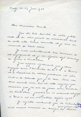 Haskil, Clara. (1895-1960) Autograph Letter Signed