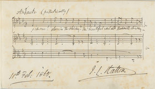 Hatton, John Liptrot. (1809-1886) "Where Is the Whiskey?" - Autograph Musical Quotation