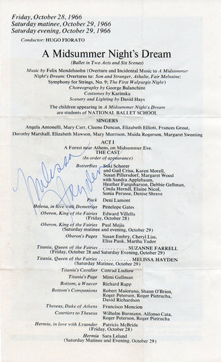 [Balanchine, George. (1904–1983)] Hayden, Melissa. (1923–2006) Signed Program from Balanchine's "A Midsummer Night's Dream"