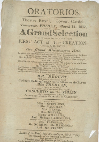 [Haydn, Joseph. (1732–1809)] "A Grand Selection...First Act of The Creation" - Original 1817 Broadside