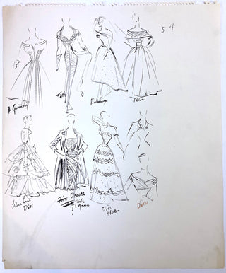 Head, Edith. (1897-1981)  1954 Vogue Magazine Gown Sketches