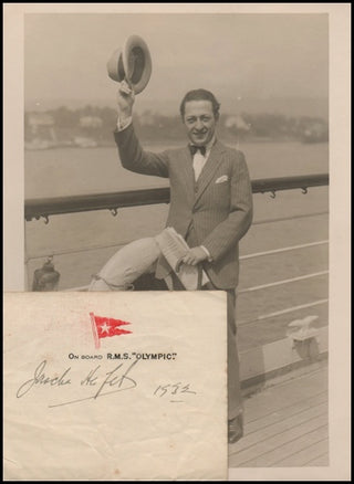 Heifetz, Jascha. (1901–1987) Autograph Signature and Rare Original Photograph of the SMILING Young Fiddler