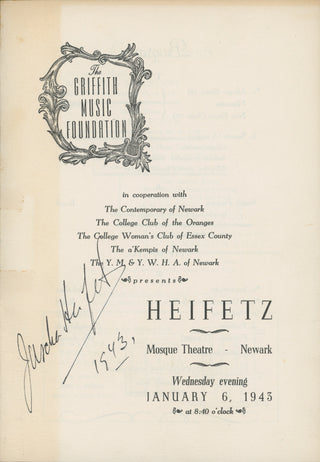 Heifetz, Jascha. (1901–1987) Signed Concert Program