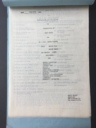 [Heifetz, Jascha. (1901–1987)] Wright Jr., Frank Lloyd. (1890–1978)  Original 1961 Architectural Plans for a House for the Heifetz Family
