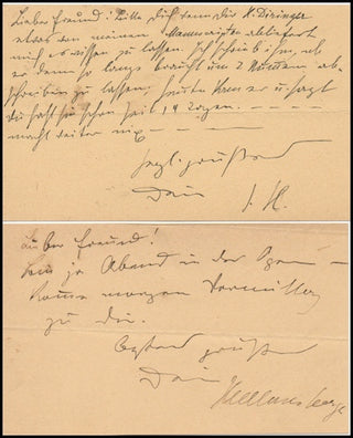 Hellmesberger, Joseph. (1855-1907) 2 Autograph Notes