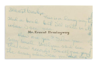 Hemingway, Ernest. (1899–1961) [Dietrich, Marlene (1901–1992)] Autograph Note to Marlene Dietrich