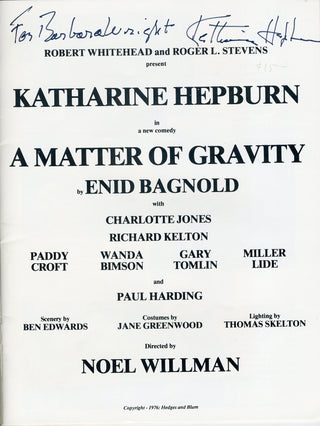 Hepburn, Katharine. (1907–2003) "A Matter of Gravity" - Signed Souvenir Program