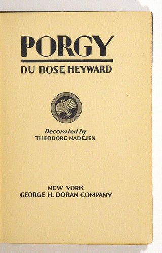 Heyward, DuBose. (1885–1940) [Illustrated by Theodore Nadejen (illustrator) ] "Porgy"  - Signed First Edition to the Peterborough Town Library